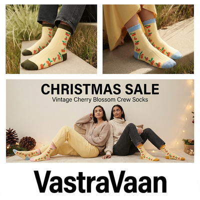 Vintage Cherry Blossom Crew Socks | Retro Fruit Print