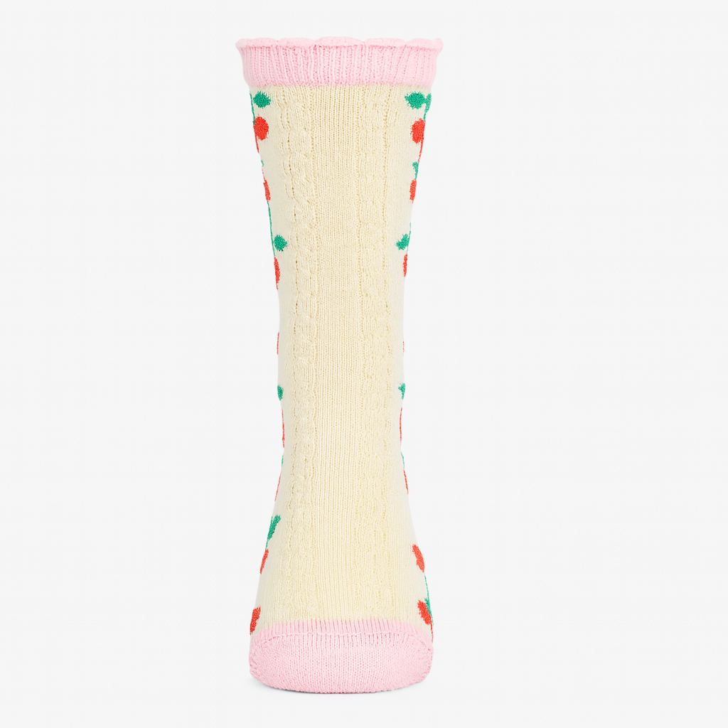 Vintage Cherry Blossom Crew Socks Pink | Retro Fruit Print