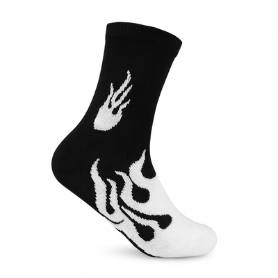 FlameBurst Monochrome Crew Socks – Black & White Fire Design