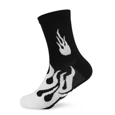 FlameBurst Monochrome Crew Socks – Black & White Fire Design