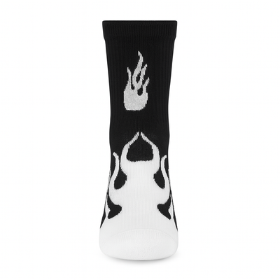 FlameBurst Monochrome Crew Socks – Black & White Fire Design