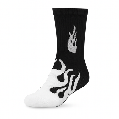FlameBurst Monochrome Crew Socks – Black & White Fire Design
