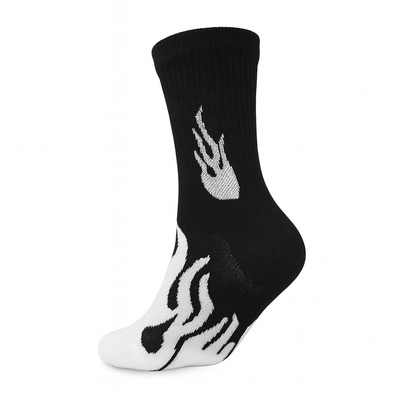 FlameBurst Monochrome Crew Socks – Black & White Fire Design