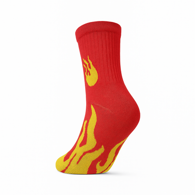 FlameBurst Unisex Crew Socks – Red & Yellow Fire Design