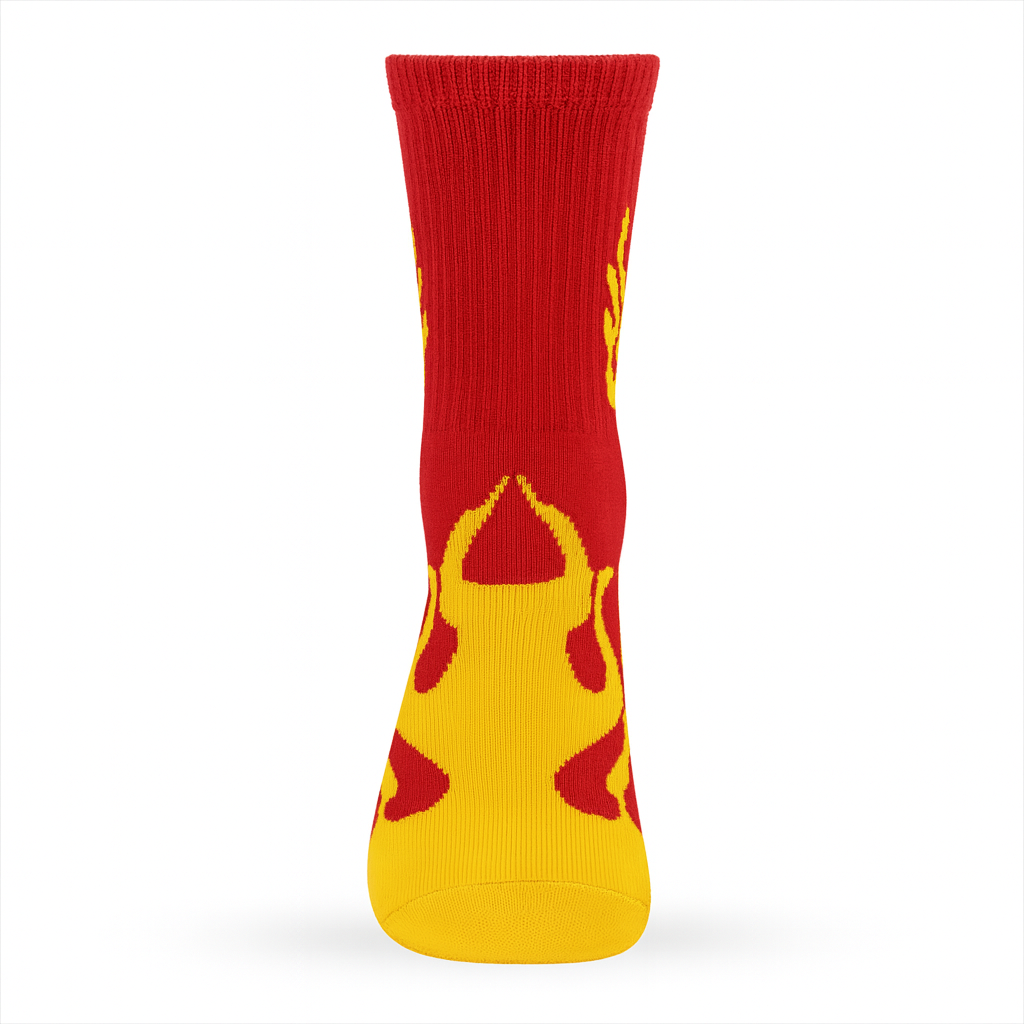FlameBurst Unisex Crew Socks – Red & Yellow Fire Design