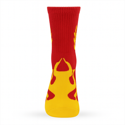 FlameBurst Unisex Crew Socks – Red & Yellow Fire Design