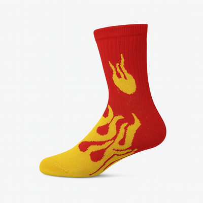 FlameBurst Unisex Crew Socks – Red & Yellow Fire Design