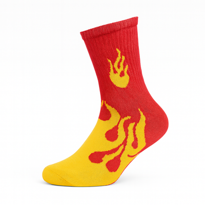 FlameBurst Unisex Crew Socks – Red & Yellow Fire Design
