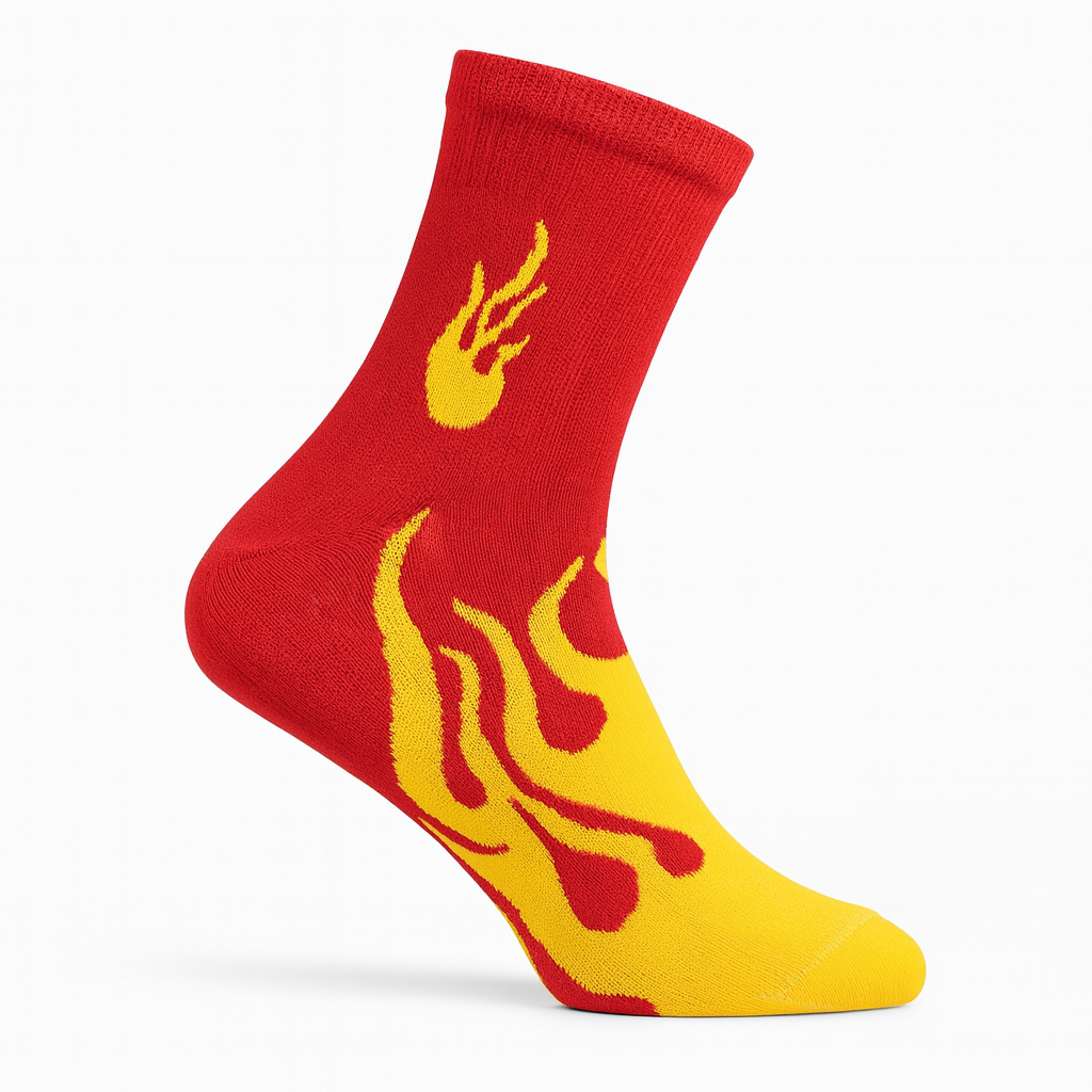 FlameBurst Unisex Crew Socks – Red & Yellow Fire Design