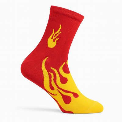 FlameBurst Unisex Crew Socks – Red & Yellow Fire Design
