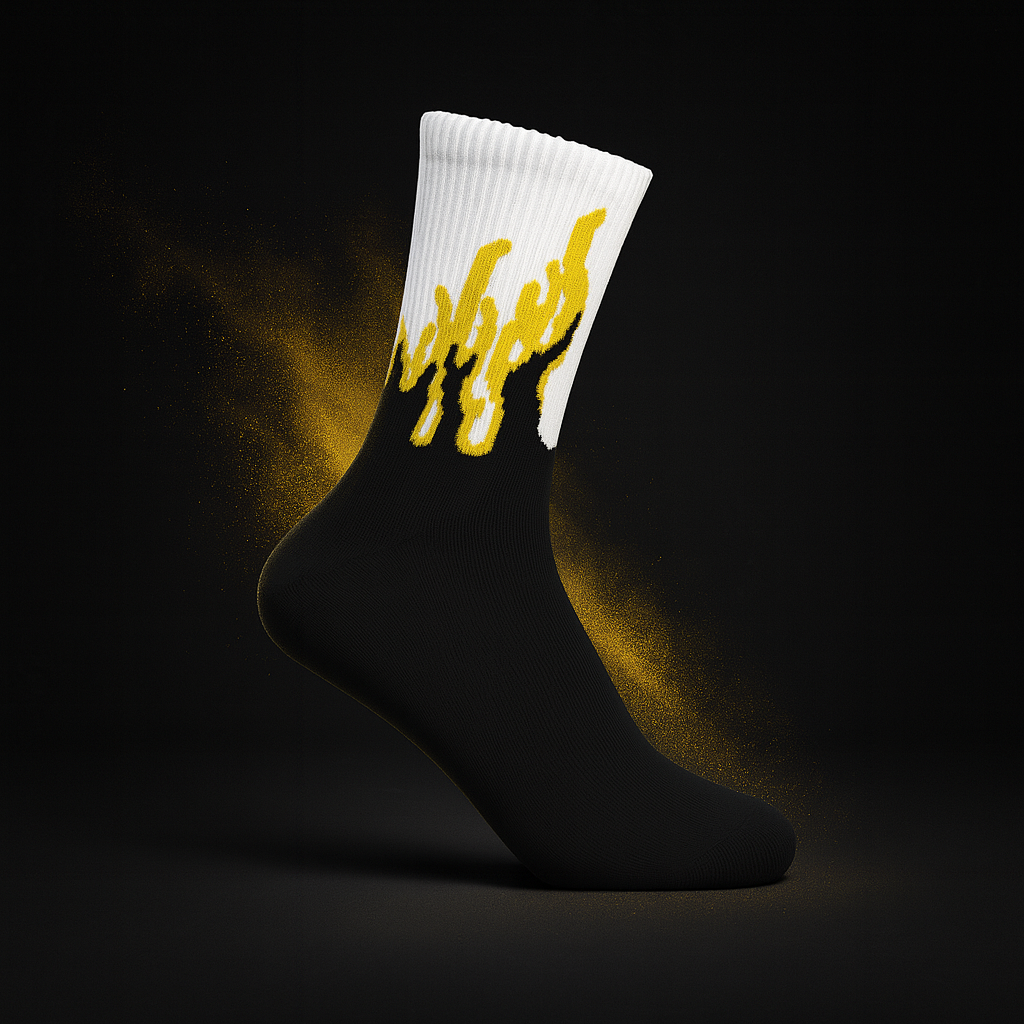 Inferno Blaze Crew Socks Black-Yellow | Streetwear Flame Design