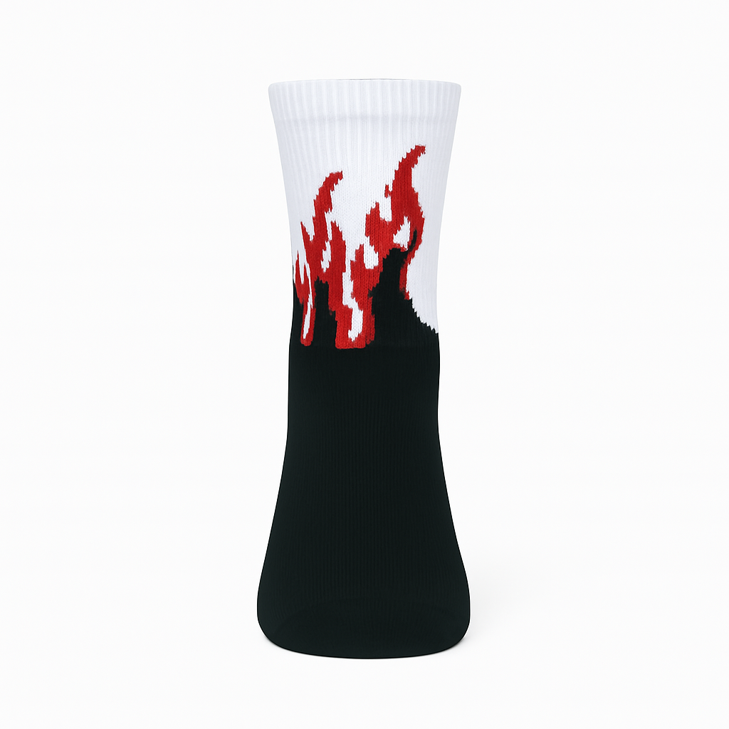 Inferno Blaze Crew Socks Black-White | Streetwear Flame Design