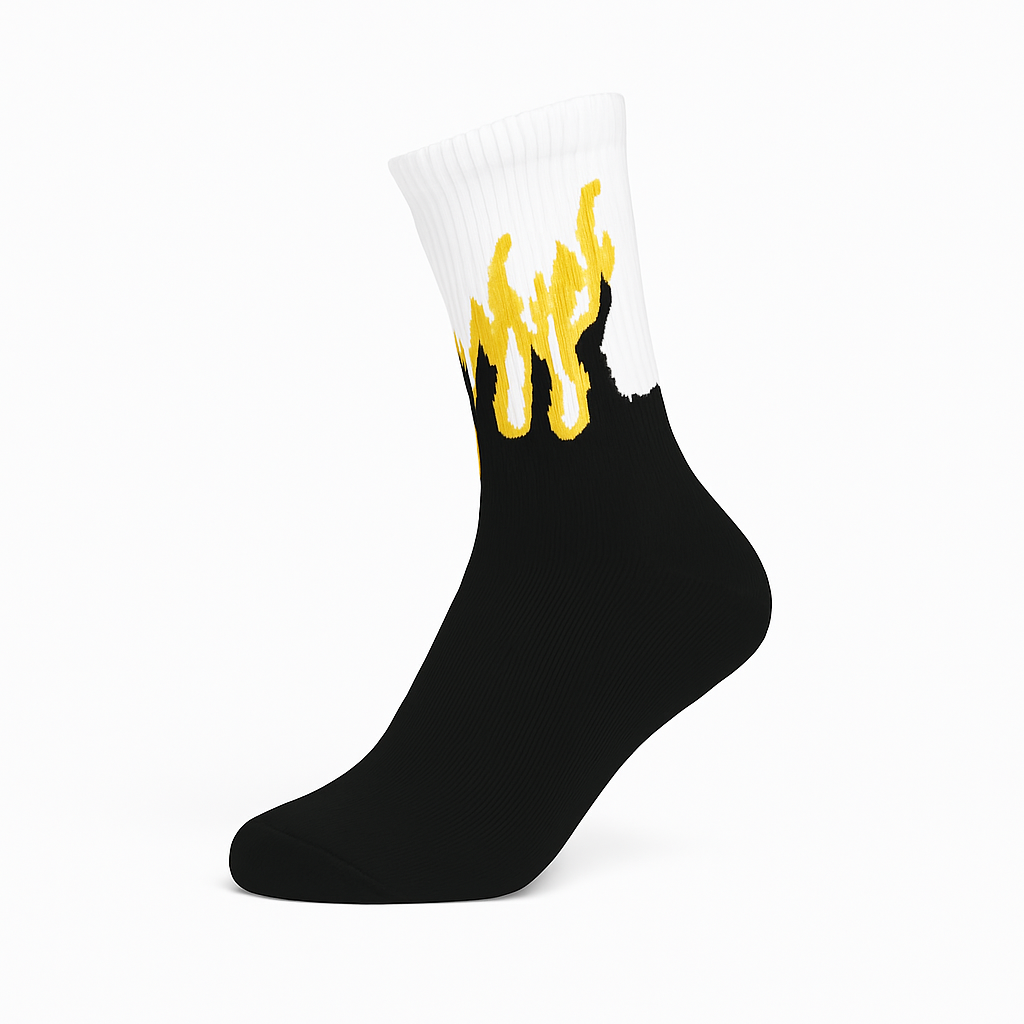 Inferno Blaze Crew Socks Black-Yellow | Streetwear Flame Design