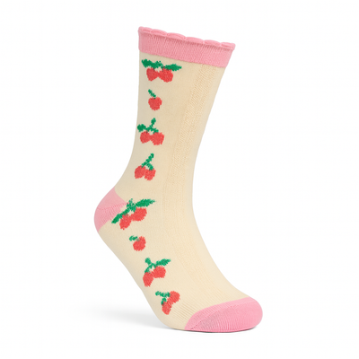 Vintage Cherry Blossom Crew Socks Pink | Retro Fruit Print