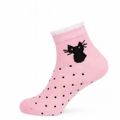 Cute Cat & Polka Dot Ankle Socks (5-Pack) - Pastel Assortment