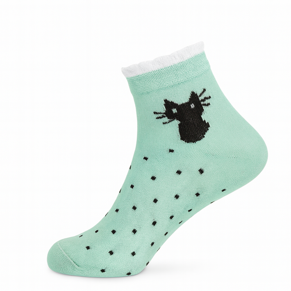 Cute Cat & Polka Dot Ankle Socks (5-Pack) - Pastel Assortment