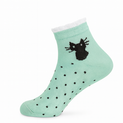 Cute Cat & Polka Dot Ankle Socks (5-Pack) - Pastel Assortment