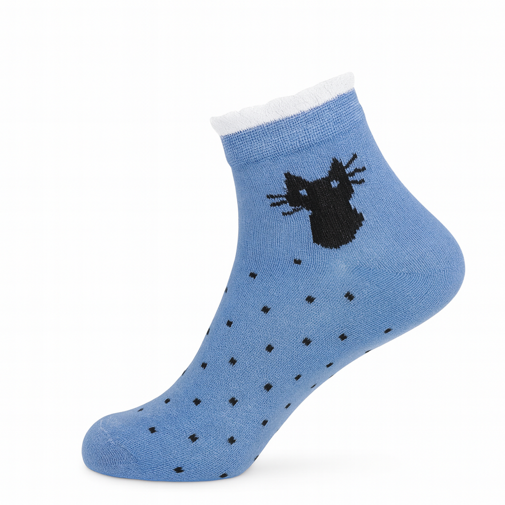 Cute Cat & Polka Dot Ankle Socks (5-Pack) - Pastel Assortment