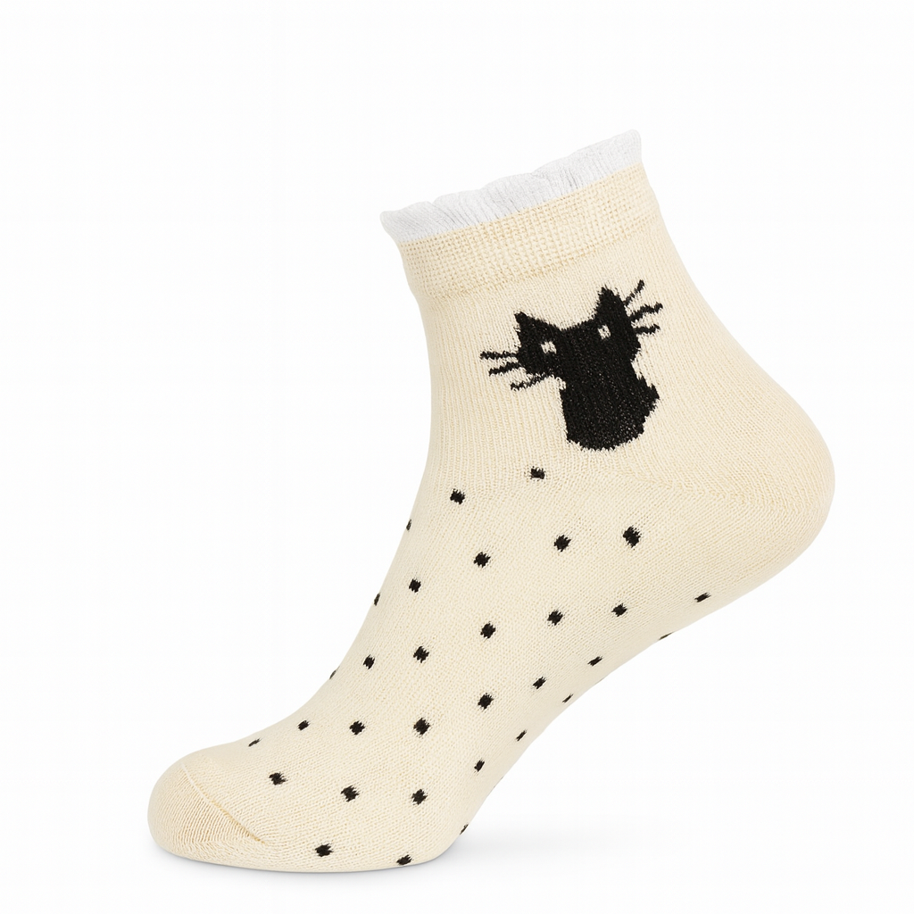 Cute Cat & Polka Dot Ankle Socks (5-Pack) - Pastel Assortment