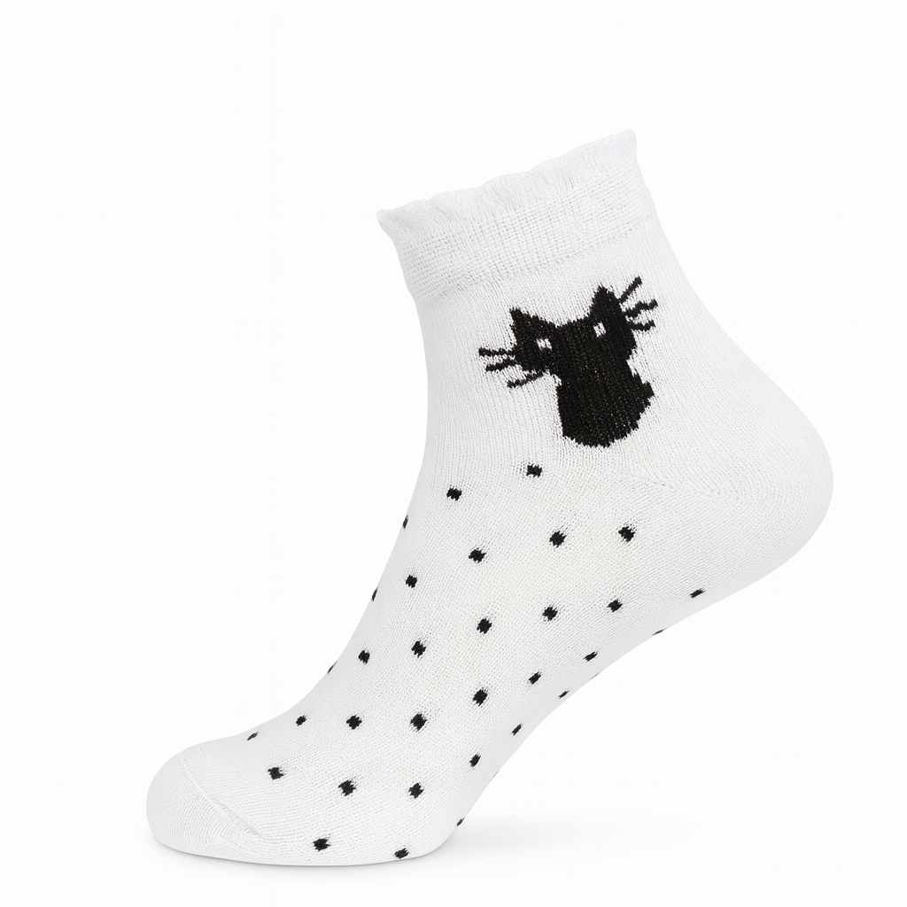 Cute Cat & Polka Dot Ankle Socks (5-Pack) - Pastel Assortment