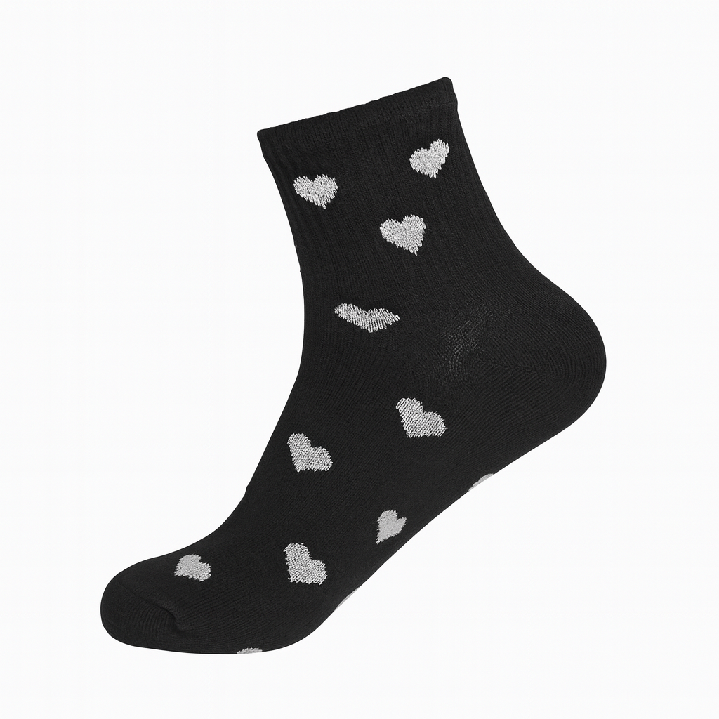 Cozy Heart Print Ankle Socks (6-Pack) - Pastel & Black Assortment