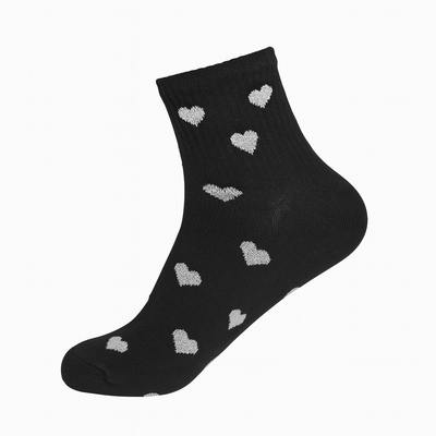 Cozy Heart Print Ankle Socks (6-Pack) - Pastel & Black Assortment