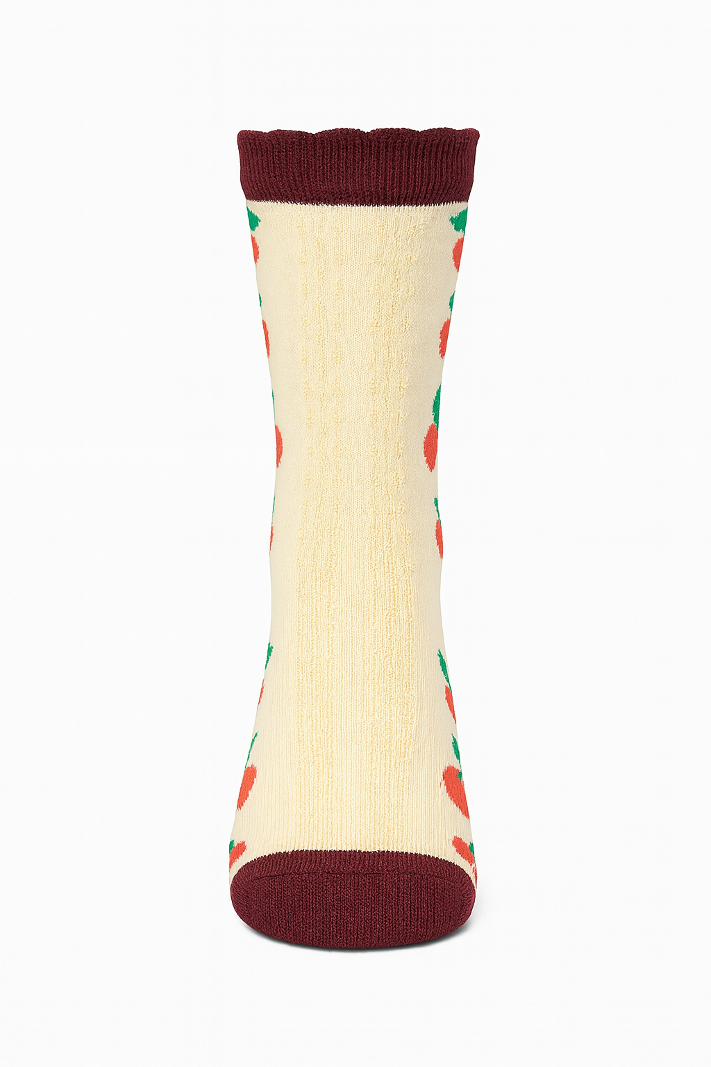 Vintage Cherry Blossom Crew Socks Maroon | Retro Fruit Print