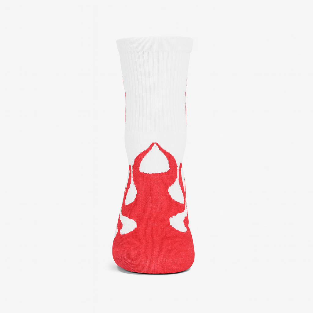 FlameBurst Classic Crew Socks – White & Red Fire Design