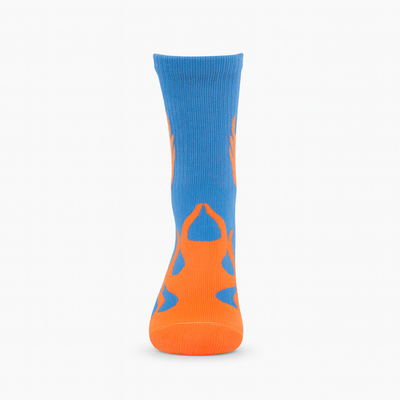 FlameBurst DuoTone Crew Socks – Blue & Orange Fire Design