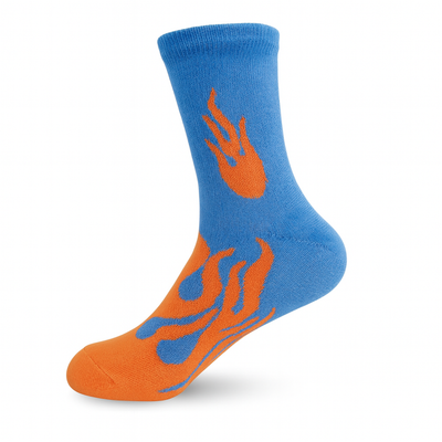 FlameBurst DuoTone Crew Socks – Blue & Orange Fire Design