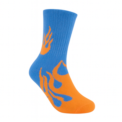 FlameBurst DuoTone Crew Socks – Blue & Orange Fire Design