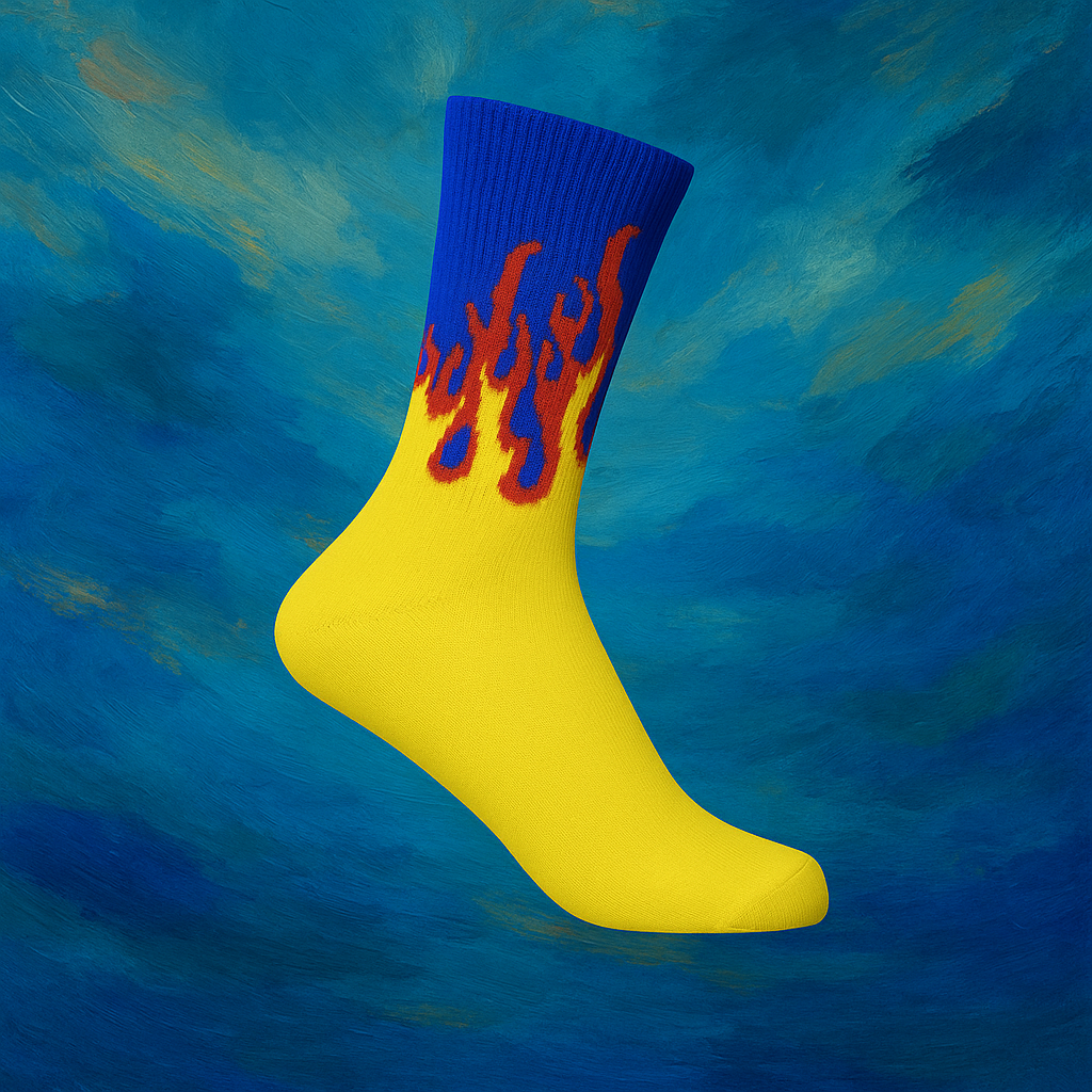 Inferno Blaze Crew Socks Yellow-Blue | Streetwear Flame Design
