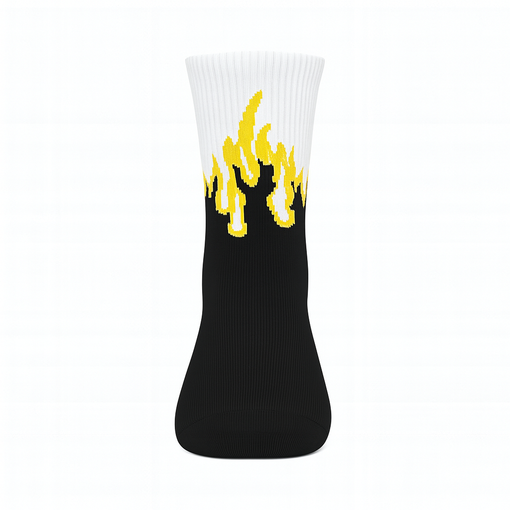 Inferno Blaze Crew Socks Black-Yellow | Streetwear Flame Design