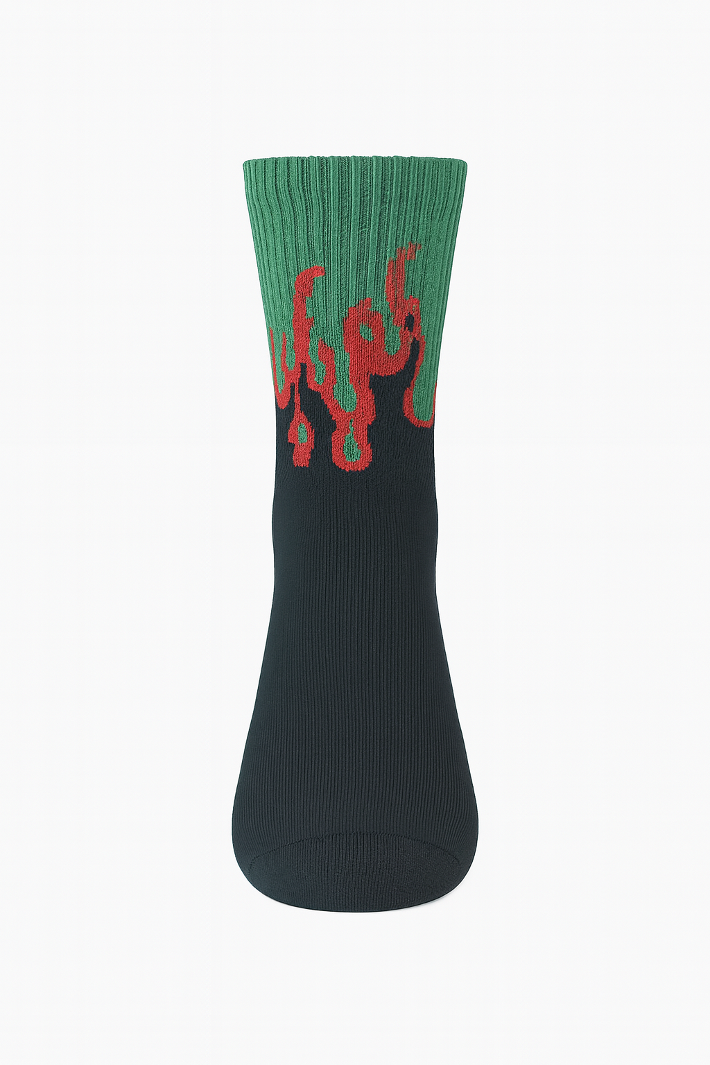 Inferno Blaze Crew Socks Black-Green | Streetwear Flame Design