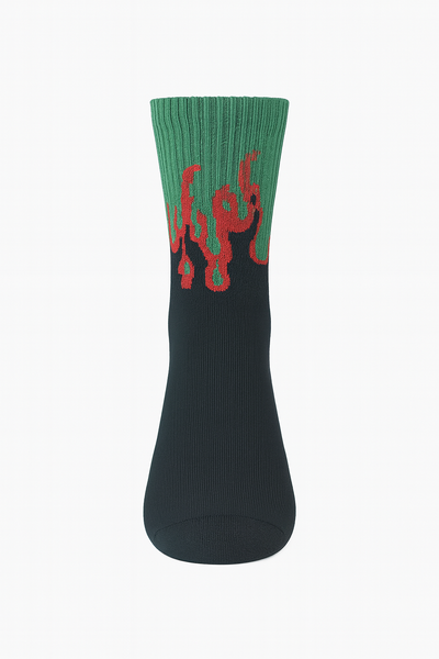 Inferno Blaze Crew Socks Black-Green | Streetwear Flame Design