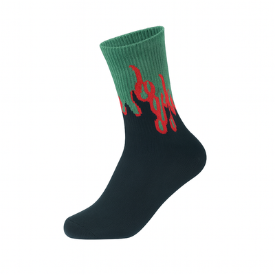 Inferno Blaze Crew Socks Black-Green | Streetwear Flame Design