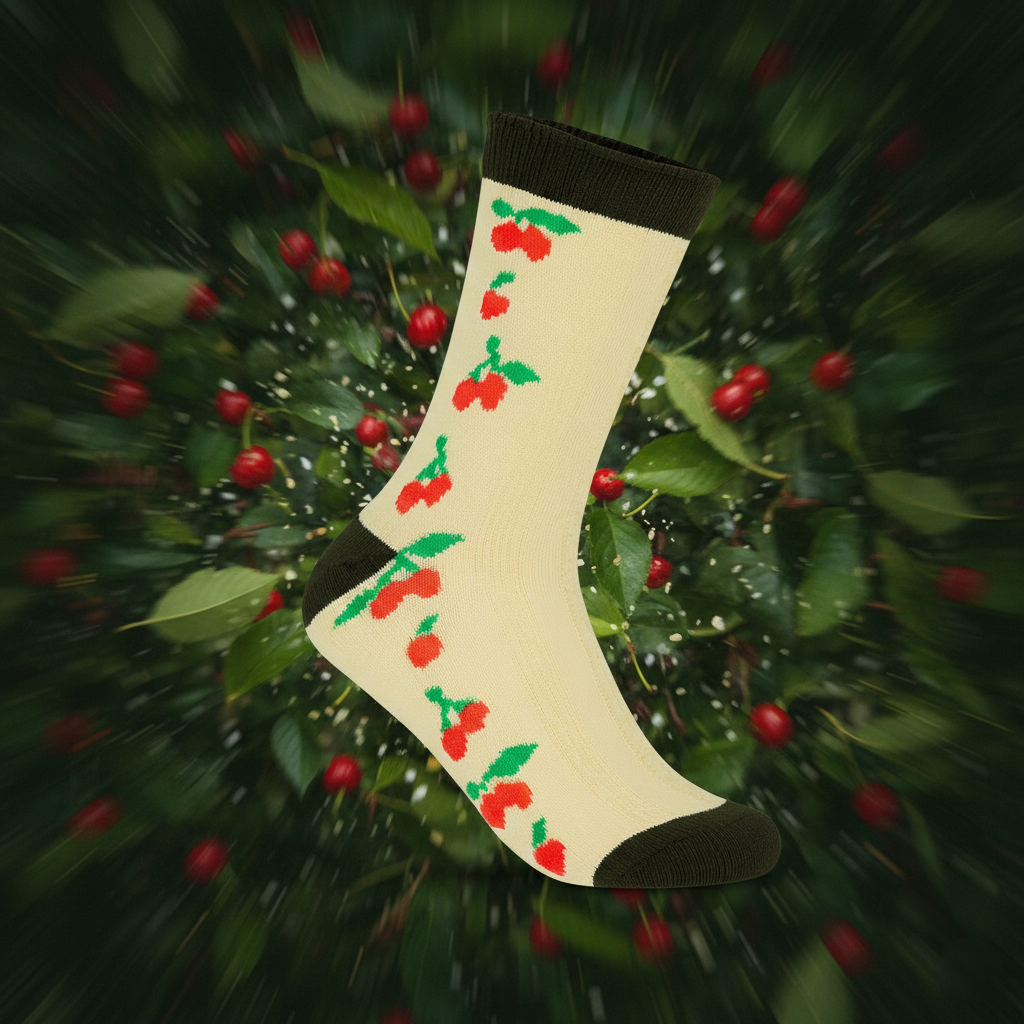 Vintage Cherry Blossom Crew Socks | Retro Fruit Print