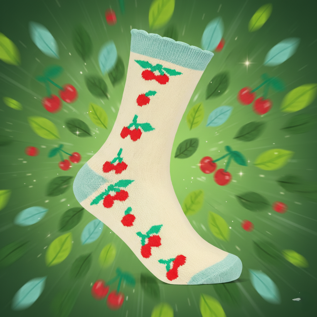 Vintage Cherry Blossom Crew Socks | Retro Fruit Print