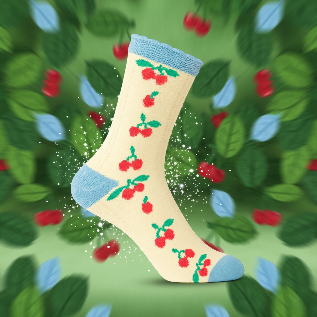 Vintage Cherry Blossom Crew Socks | Retro Fruit Print
