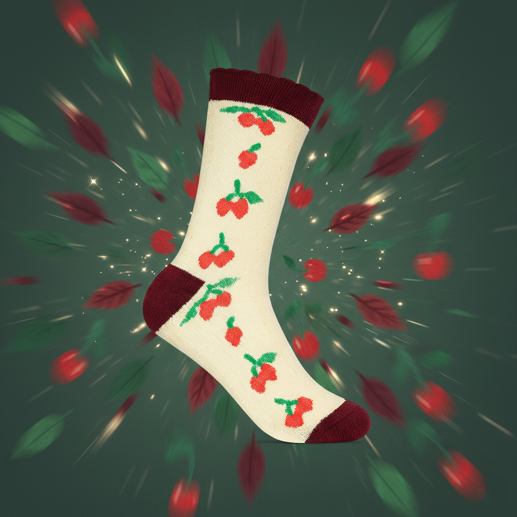 Vintage Cherry Blossom Crew Socks | Retro Fruit Print