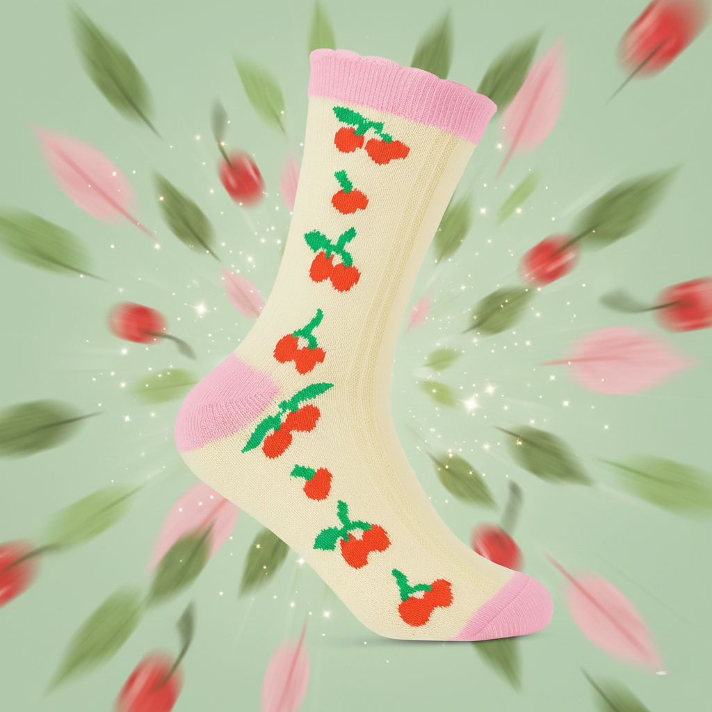 Vintage Cherry Blossom Crew Socks | Retro Fruit Print
