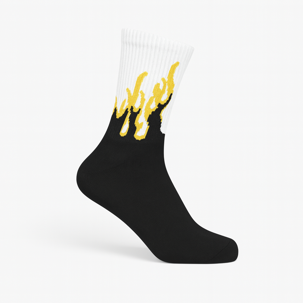Inferno Blaze Crew Socks Black-Yellow | Streetwear Flame Design
